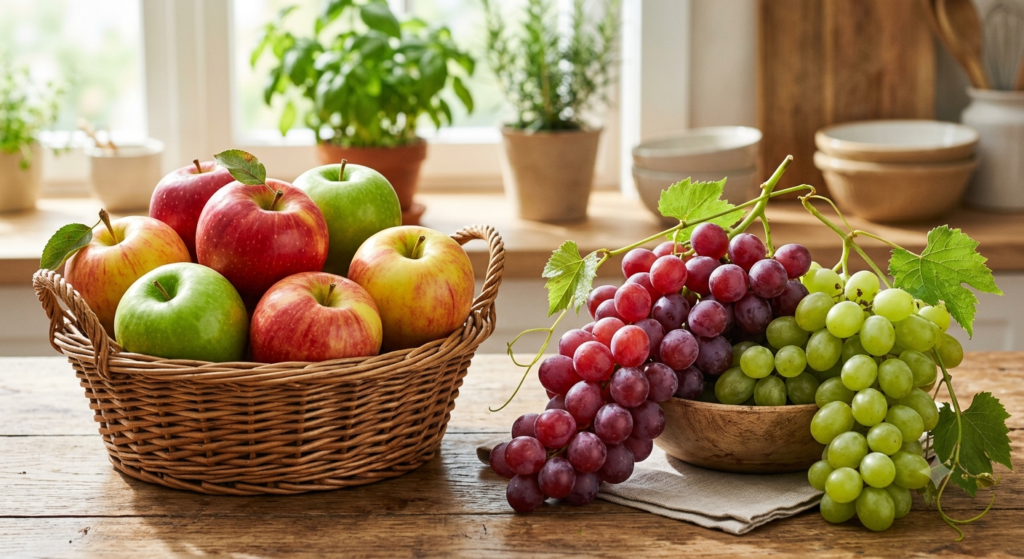 what are healthy apples and grapes