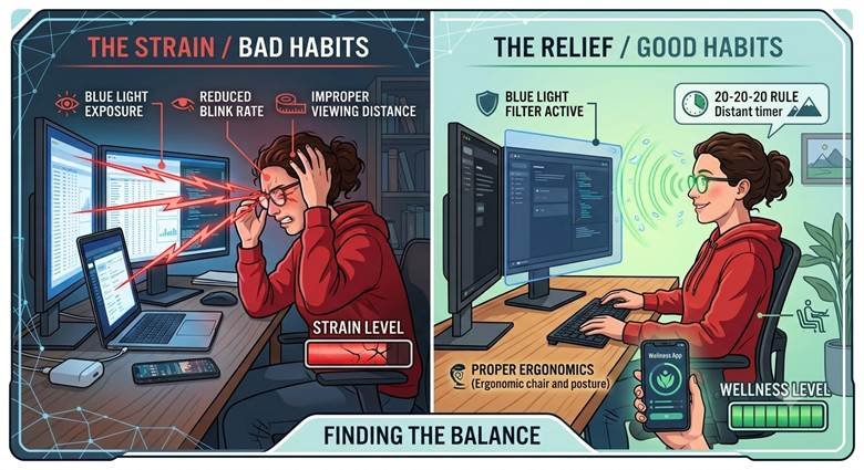 good and bad habits that make Eye Strain Worse