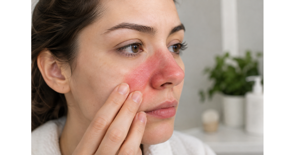 Red skin around the nose showing facial irritation and redness