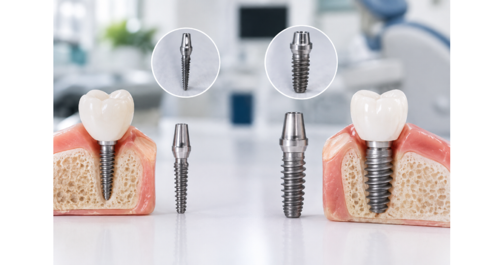 Comparison of a mini dental implant and a standard dental implant