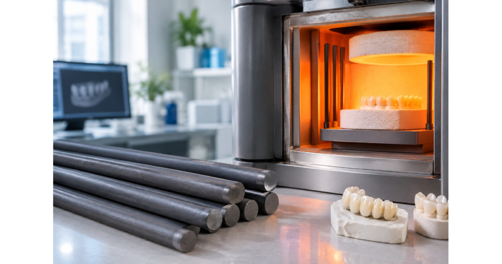 MoSi₂ heating elements inside a dental furnace for high-temperature ceramic firing