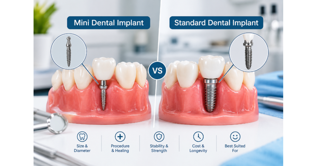 Comparison of mini dental implant and standard dental implant